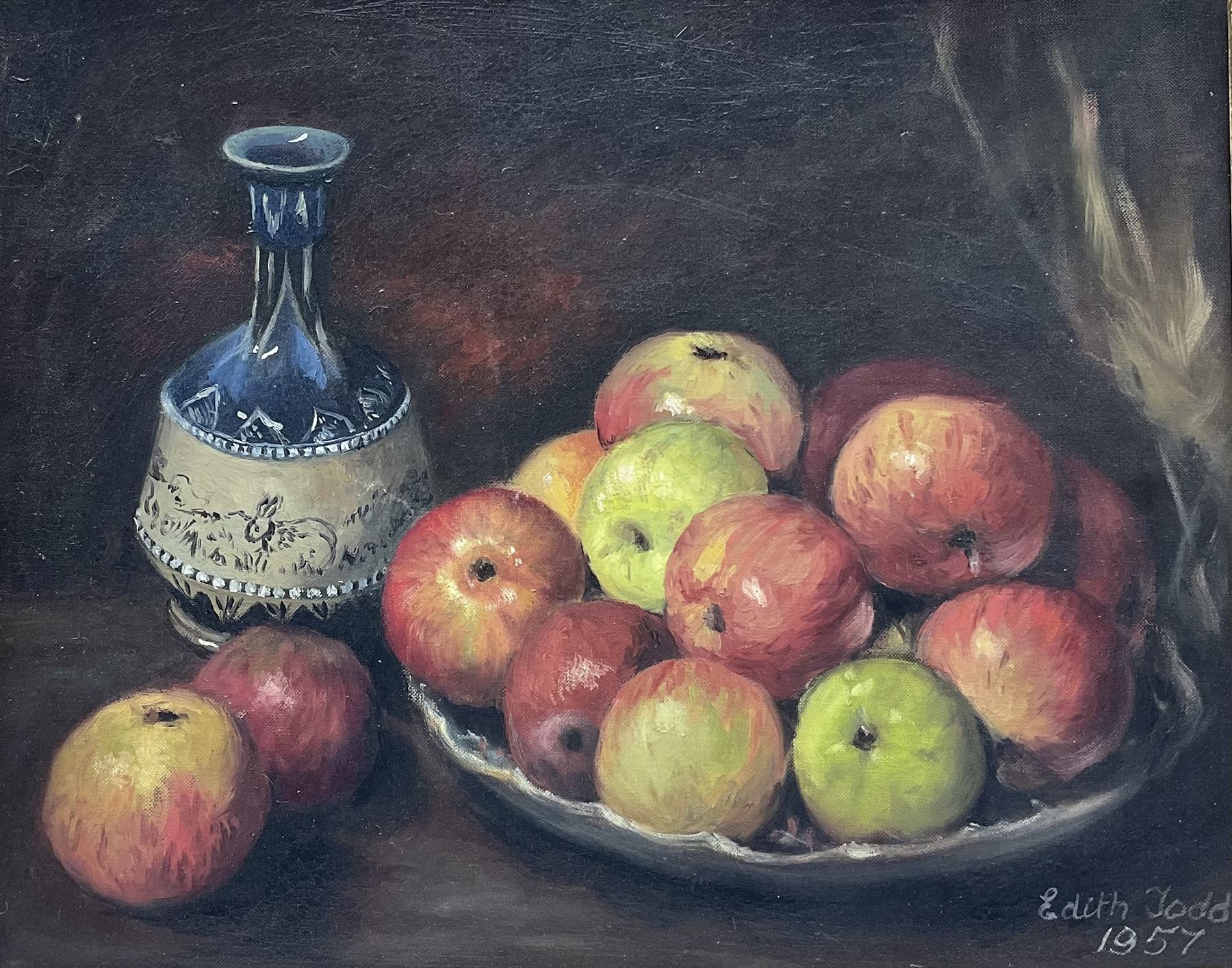 Edith Todd (British 1894-1973): Still Life of Apples, oil on canvas signed and dated 1957, 39cm x 49cm