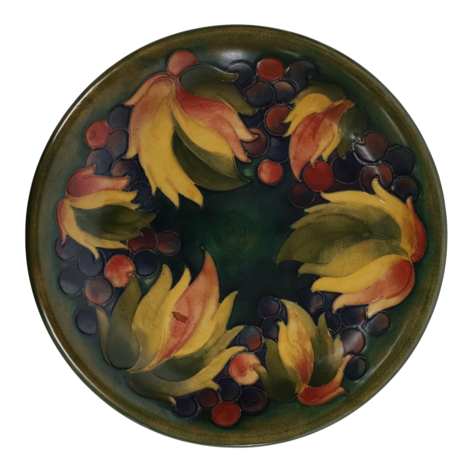 Moorcroft Anemone pattern ginger jar, together with Leave and Berry pattern plate, both with impressed marks beneath, ginger jar H16cm