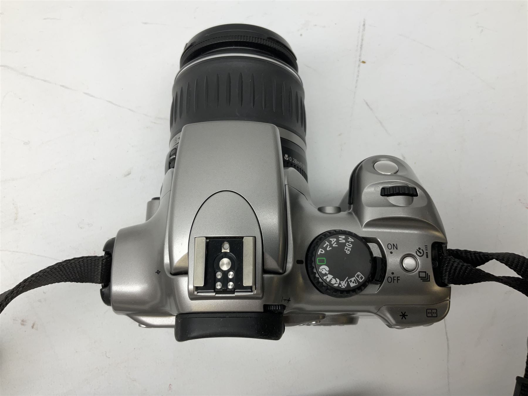 Canon EOS 300D Digital SLR in silver, with Canon 'Zoom Lens EF-S18-55mm 1:3.5-5.6', with soft shell bag and instruction manual