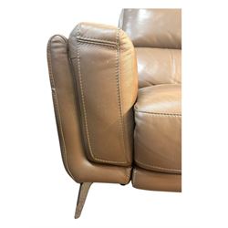 San Antonio six-seat corner reclining sofa, upholstered in pecan leather, modular design with battery-operated reclining function, supportive backrests and deep seat cushions, on chrome supports