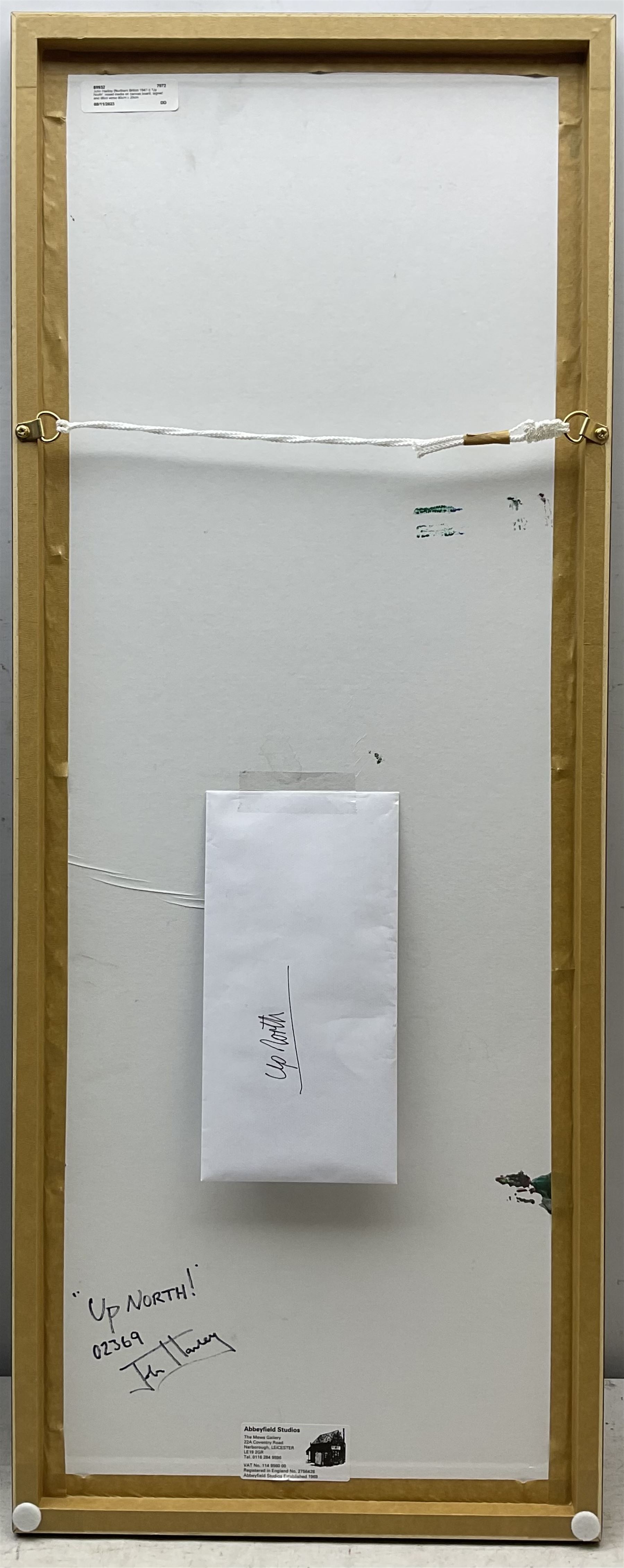 John Hanley (Northern British 1947-): 'Up North', mixed media on canvas board, signed and titled verso 80cm x 29cm