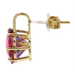 Pair of 9ct gold fancy cut red topaz and diamond stud earrings, stamped 375