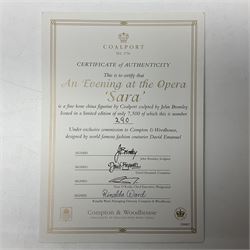 Coalport figure, An Evening at the Opera; Sara, designed by David Emanuel, limited edition 290/7,500, with certificate of authentication, H26cm