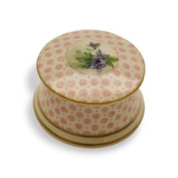 Royal Worcester pill box, decorated with forget-me-nots to the lid, together with two others 