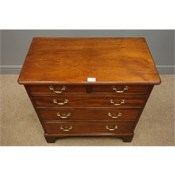  Small 19th century and later mahogany chest of two short and three long drawers, brass swan-neck handles and bracket feet, W70cm, H74cm, D38cm  