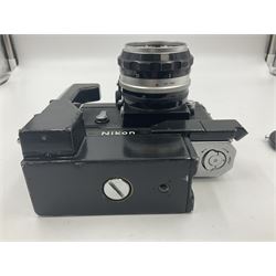 Nikon Photomic TN NKJ camera body, serial no 6728309, circa 1965, with 'Nippon Kogaku NIKKOR-S Auto 1:1.4 f=5.8cm' lens, serial no. 173909, Nikon F36 Motor Drive, serial no.132430 and Nikon cordless battery pack