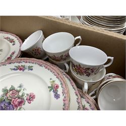Royal Staffordshire Dinnerware by Clarice Cliff Nancy pattern dinner wares, including sauce boat, dinner plates, side plate and serving platter, together with a collection of Colclough Wayside Honeysuckle pattern tea wares