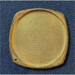 Rolex gentleman's 14ct gold-plated, cushion shaped manual wind wristwatch, circa 1930, case No. 51059, white dial with subsidiary seconds dial and luminous hands, on black leather strap