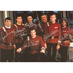 Heroes of the Final Frontier, limited edition autographed photograph, signed by Leonard Nimoy, George Takei, Walter Koenig, William Shatner, DeForest Kelley and Nichelle Nichols, limited edition no. 1171/2500, in a modern black frame, frame H41cm