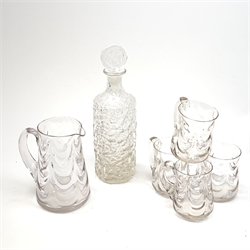 A Whitefriars Bark decanter, together with a Whitefriars Wave lemonade set, comprising jug and four handled glasses.