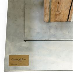 Sophie Olivier (French 1978-): ‘Amour’, 3D sculpture depicting Man & Woman, constructed from driftwood sections with inset ceramic elements and metalwork frames, mounted on a stepped metal base, applied with artist’s plaque and dated 2017