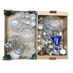 Ships glass decanter with a mushroom stopper, together with another decanter, a selection of glassware and silver plate etc, two boxes
