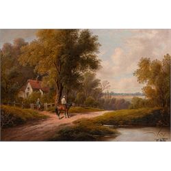 Etty Horton (British exh. 1892-1905): Rural Scenes with Figures and Cattle Watering, pair oils on canvas signed 39cm x 59cm (2)