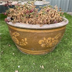 Two large circular painted garden pots - THIS LOT IS TO BE COLLECTED BY APPOINTMENT FROM DUGGLEBY STORAGE, GREAT HILL, EASTFIELD, SCARBOROUGH, YO11 3TX