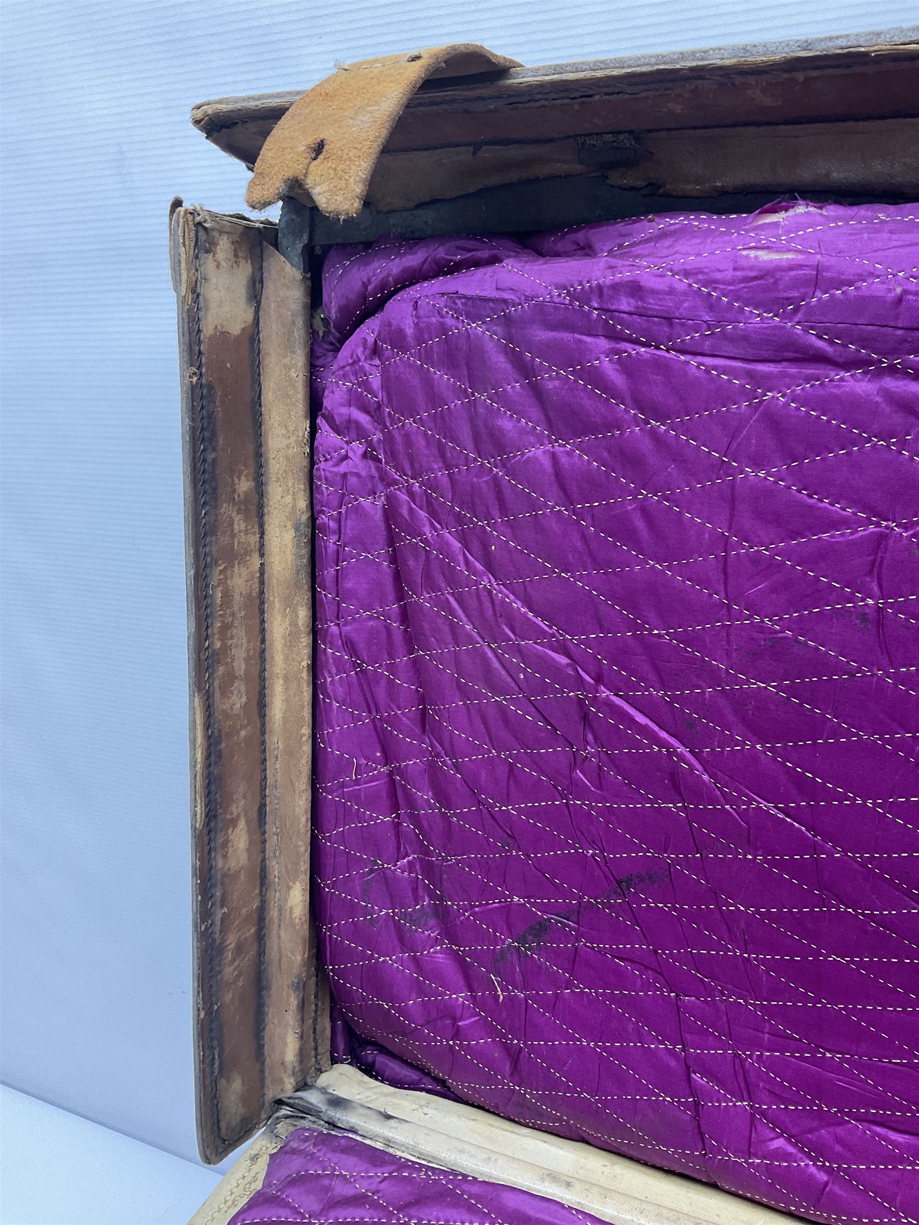 19th century leather suitcase, with brass plaque to cover engraved 'C R F Lutwidge Esq', the pink silk and white kid leather interior with pouch and edging impressed with gilt lettering reading 'By Appointment of Prince of Wales J W Allen 37 Strand Maker Prize Medal Awarded', H21cm, W73cm, Notes: Charles R. Fletcher Lutwidge, was mayor of Tunbridge Wells between 1895-1898, and again between 1901-1902