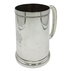 Victorian silver tankard, with later engraved initial and dated by Walker & Hall (John Edward Bingham), Sheffield 1891, H13.5cm, approx 11.2oz