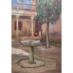 John Dobby Walker (British 1863-1925): Court of the Cypress tree - Alhambra Palace Granada, watercolour signed inscribed and dated 1905, 53cm x 27cm
