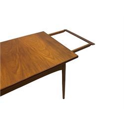 G-Plan - mid 20th century teak dining table, extending with two leaves, and six chairs, upholstered drop in seats