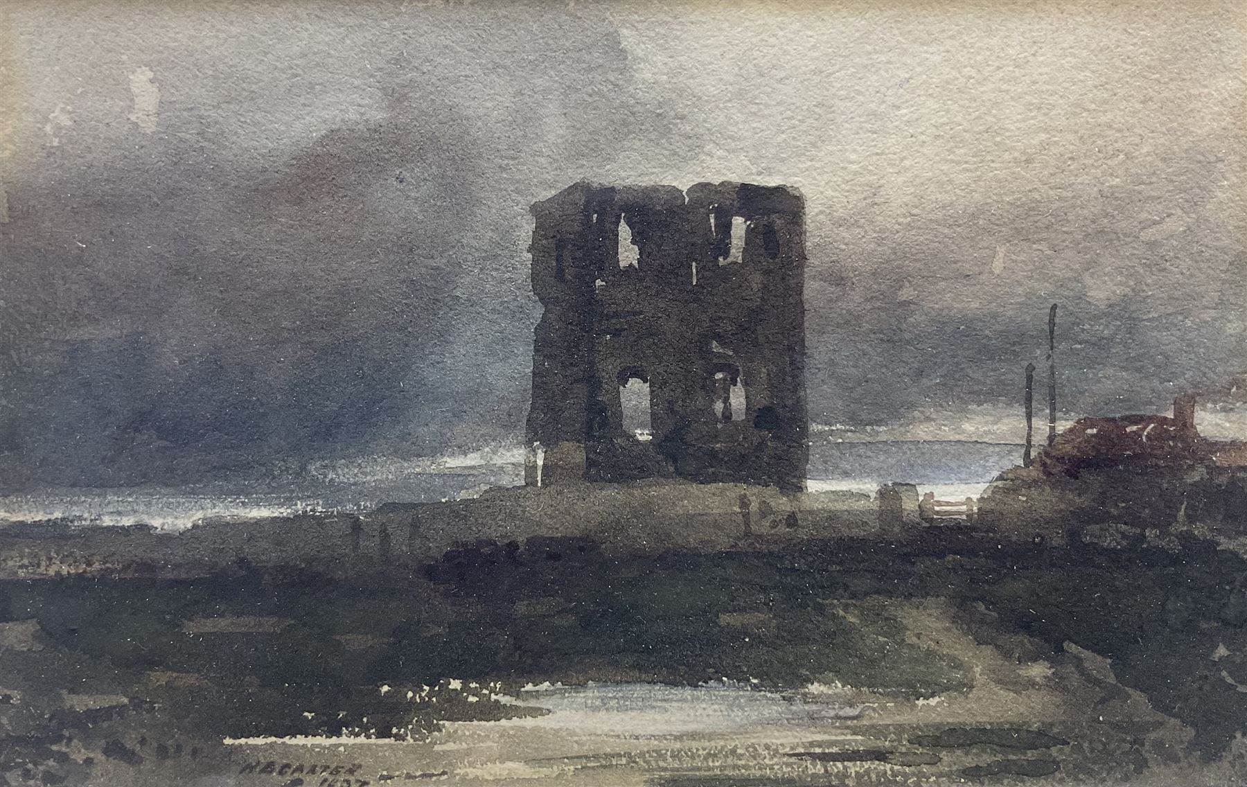 Henry Barlow Carter (British 1803-1867): Castle Ruin, watercolour signed and dated 1837, 9.5cm x 15cm 