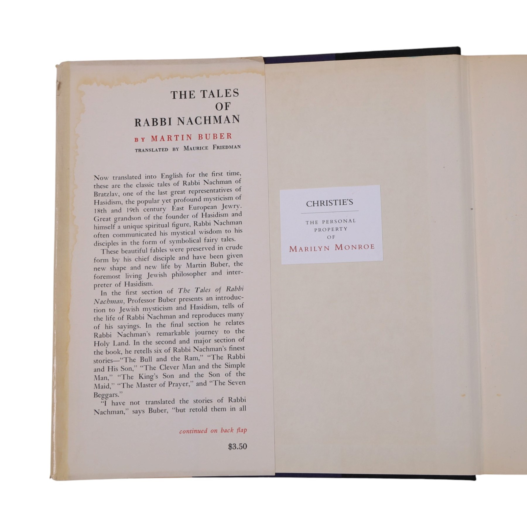 Marilyn Monroe - six religious books originally owned by Marilyn Monroe, purchased as part of lot 561 from 'The Personal Property of Marilyn Monroe' auction held at Christies, New York, October 1999, to include Kazantzakis, Nikos: The Saviors of God Spiritual Exercises, Doresse, Jean: The Secret Books of the Egyptian Gnostics, McCarthy, Mary: Memories of a Catholic Girlhood, Buber, Martin: The Tales of Rabbi Nachman, etc