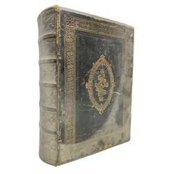 Victorian The Family Devotional Bible, by Rev Matthew Henry, pub. London and New York, The London Printing & Publishing Co, circa 1860, with steel engraving plates and gilt edges, L35cm