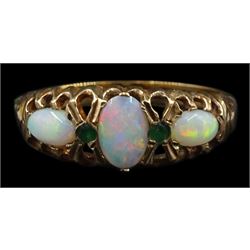 9ct gold opal and emerald ring, hallmarked