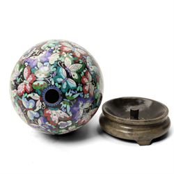 Large 20th century Chinese cloisonné egg with butterfly decoration, on stand, H39cm 
