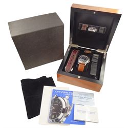 Panerai Luminor Marina gentleman's stainless steel manual wind wristwatch, Ref. OP 6518, limited edition No. 0213/3000, black dial with luminous Arabic and baton hour markers and subsidiary seconds dial at 9 o'clock, on original tan leather strap with addition brown leather strap, boxed with guarantee card dated 2000