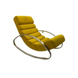 Dwell - contemporary rocking chair on chrome supports upholstered in yellow