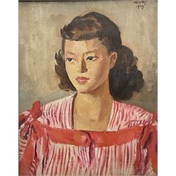Philip Naviasky (Northern British 1894-1983): 'Sonia' the artist's daughter, oil on canvas board signed and dated 1949, 50cm x 40cm