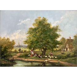 Barbara Gudrun Sibbons (German 1925-): A Meeting by the Wayside, oil on panel signed 40cm x 50cm