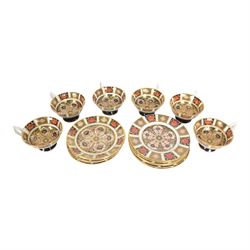 Royal Crown Derby Imari pattern 1128, six coffee teacups and saucer and six side plates 