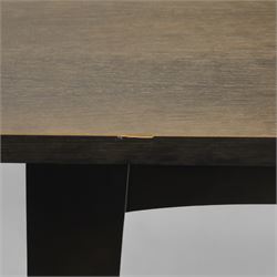 Contemporary black ash finish engineered wood hall table, with bow front top raised on a trestle style base 