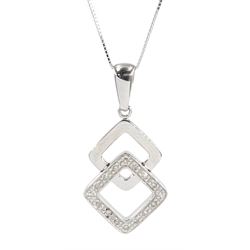 9ct white gold diamond pendant necklace, stamped