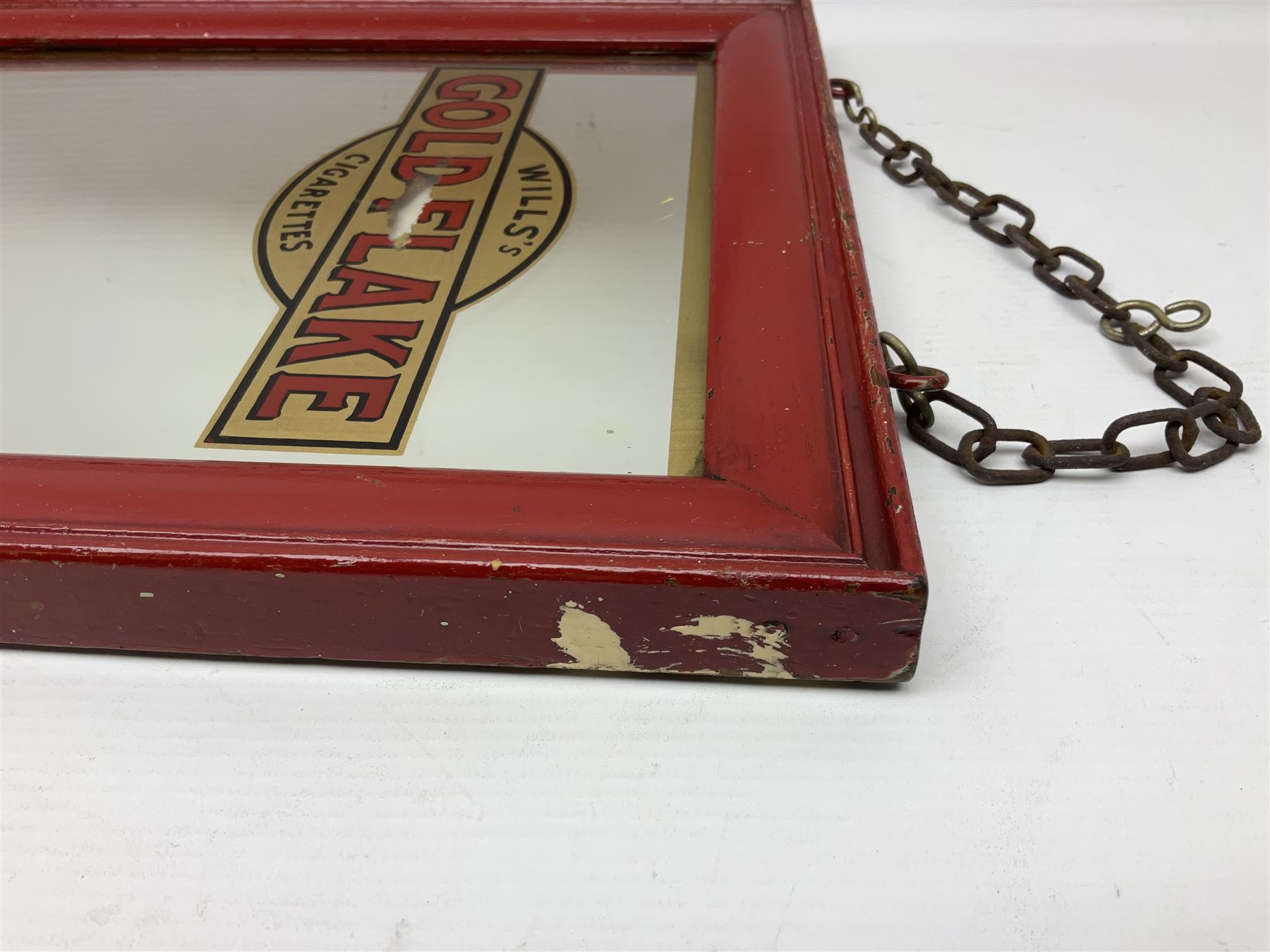Wills' Gold Flake advertising mirror in painted red frame, H41 cm