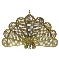  20th century brass Phoenix tail fan fire screen with nine folding pierced panels, W94cm x H63cm   