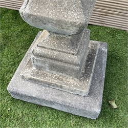 Cast stone circular garden bird bath, on square plinth, D60, H85 - THIS LOT IS TO BE COLLECTED BY APPOINTMENT FROM DUGGLEBY STORAGE, GREAT HILL, EASTFIELD, SCARBOROUGH, YO11 3TX