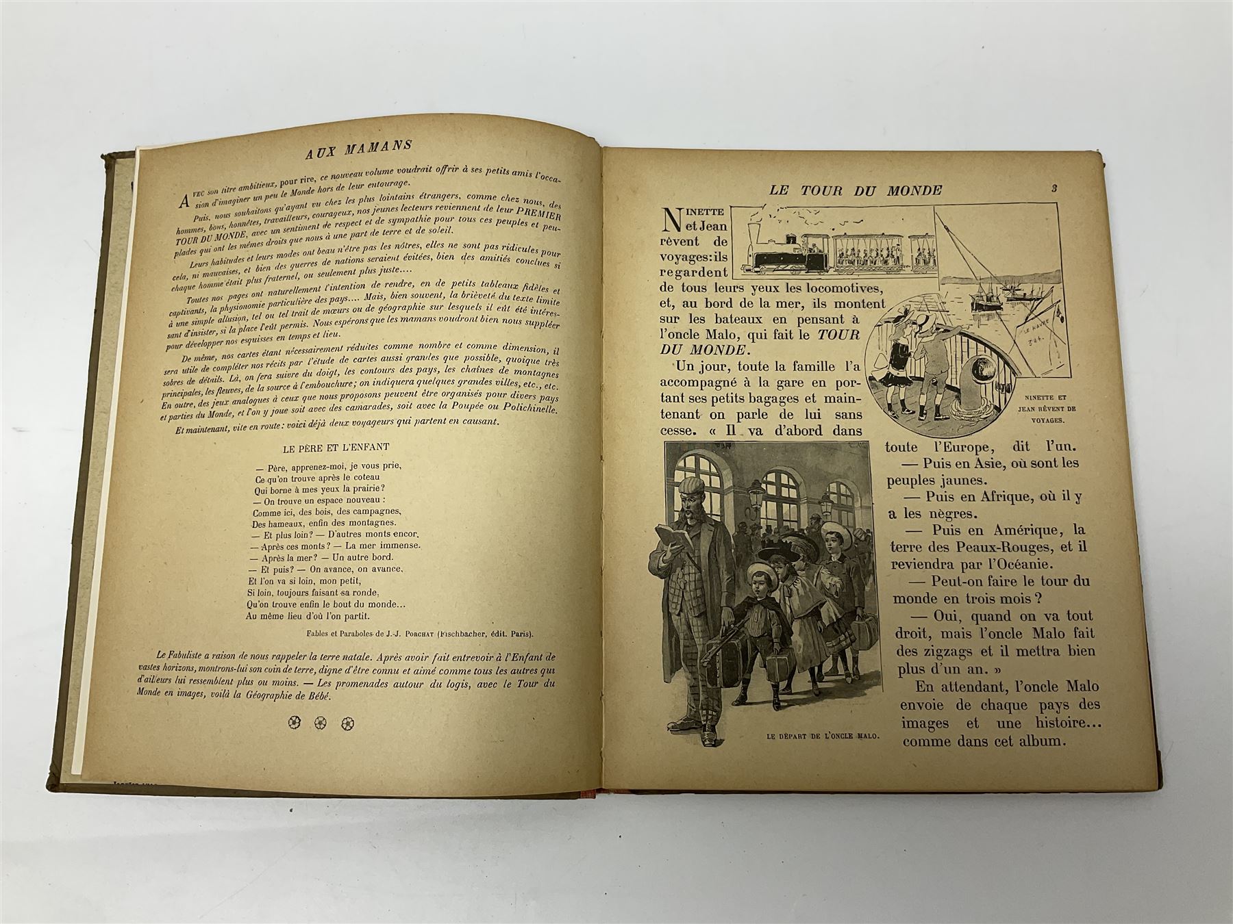 Three Childrens books, comprising Father Tuck's Once Upon a Time and two french books by Hachette et Cie, together with a folder of Ours The Magazine of Reckitts