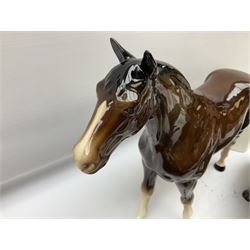 Beswick model of a seated bulldog, model no. 1872, Beswick Laurel & Hardy cruet set on stand, no. 575, Melba Ware animal figures to include large horse, hippo, rhino, USSR tiger cub figure, other ceramics to include Mason's lidded jar etc