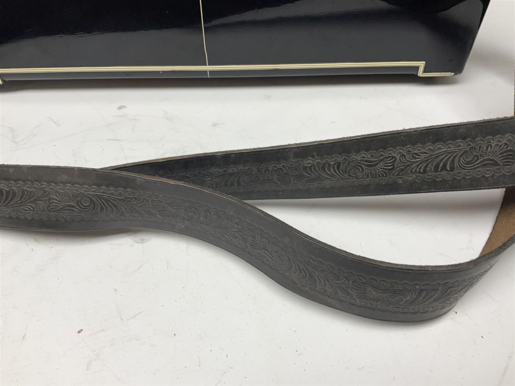 Scandalli Vibrante Three piano accordion in Art Deco black and white case with jewelled decoration, twenty-four keys and one-hundred and twenty buttons; inscribed '5700 Camerano Italia'; serial no.3414 L54cm; in carrying case with strap