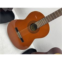 Saxon acoustic guitar Folk Model 812, serial no.43263 L102cm; Jose Ferrer El Primo small or child's size acoustic guitar, serial no.006980 L85cm; both in carrying soft cases; and Spanish Admira Concert Grande acoustic guitar (3)