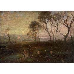 English School (20th century): Horse and Rider at Sunset, oil on canvas unsigned 24cm x 35cm