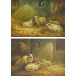 Arthur Jackson (British fl.1885-1910): Sheep in a Barn, pair oils on board signed 17cm x 24cm (2)