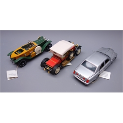  Franklin Mint - three large scale die-cast models of Rolls Royce cars comprising 1998 Silver Seraph, 1910 Silver Ghost and 1914 Silver Ghost with wooden coachwork, all in polystyrene boxes with delivery box  