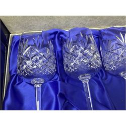 Set of six Edinburgh Crystal Continental Collection wine glasses, together with a set of six Edinburgh Crystal brandy glasses, both boxed