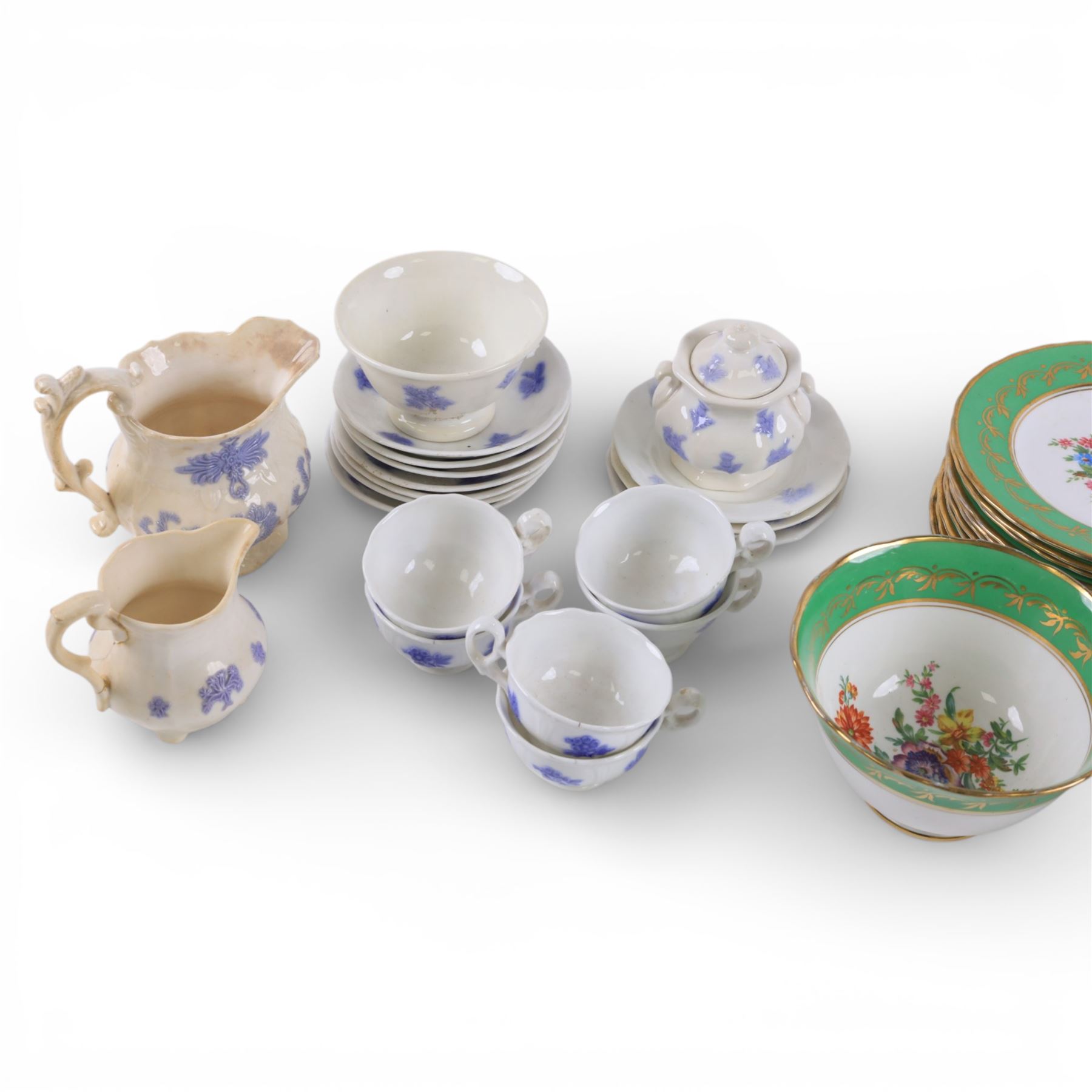 Adderley China Chelsea Blue Sprig, together with part tea service hand painted with a central floral design with gilt detail  
