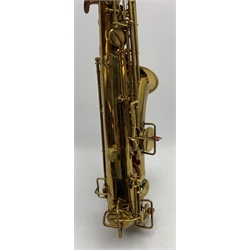 Elkhart 'The Buescher' True-Tone Low Pitch alto saxophone, serial no.147605, in Hiscox Liteflite carrying case with crook