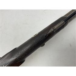 19th century take down 'cripple stopper' single barrel percussion gun, removable walnut stock with bayonet style fitting, chequered grip and fore-end, approximately 8-bore, the 59.5cm (23
