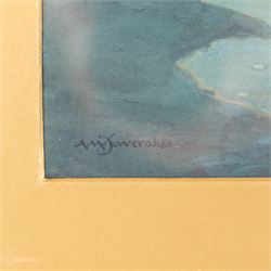 Albert Moulton Foweraker (British 1873-1942): Moonlit Spanish Courtyard with Figures beside a Fire, watercolour signed 25cm x 35cm