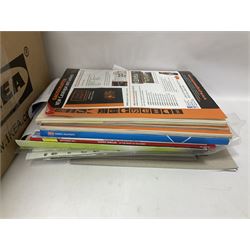 Extensive collection of scratch built buildings for use on ‘00’ gauge model railway layout, small amount of accessories and tools with a quantity of railway magazines and leaflets, in three boxes 